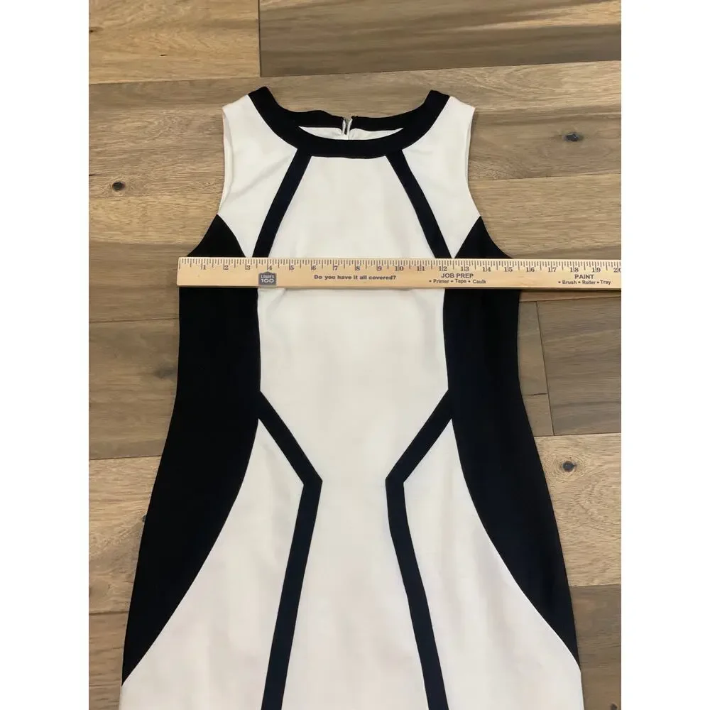 Jessica Simpson White Sheath Dress Black Trim Size 10 Fully Lined